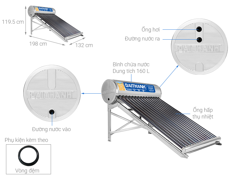 Máy nước nóng năng lượng mặt trời Đại Thành 130L ∅58-12 Classic