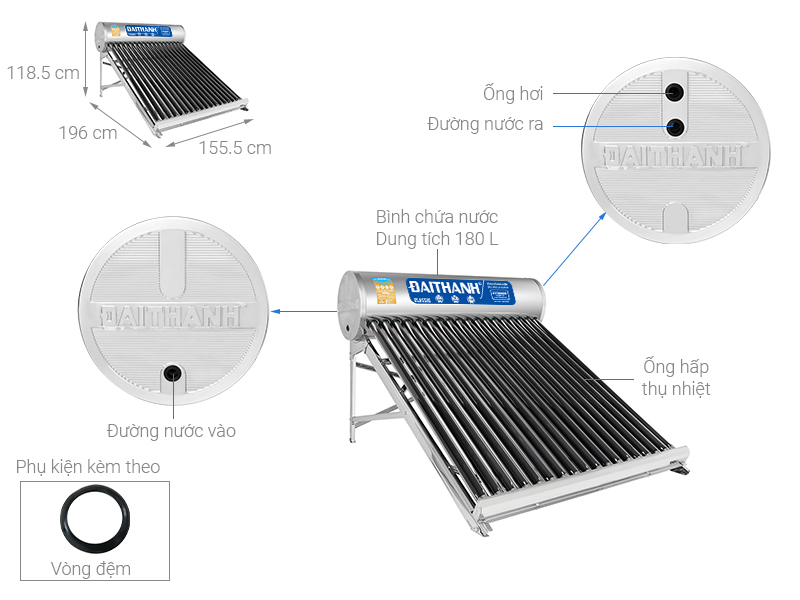 Máy nước nóng năng lượng mặt trời Đại Thành 130L ∅58-12 Classic