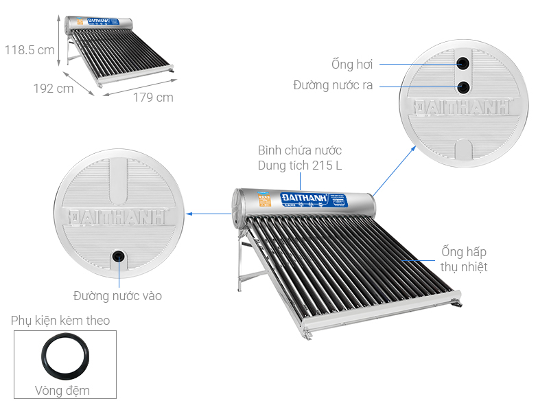 Máy nước nóng năng lượng mặt trời Đại Thành 130L ∅58-12 Classic