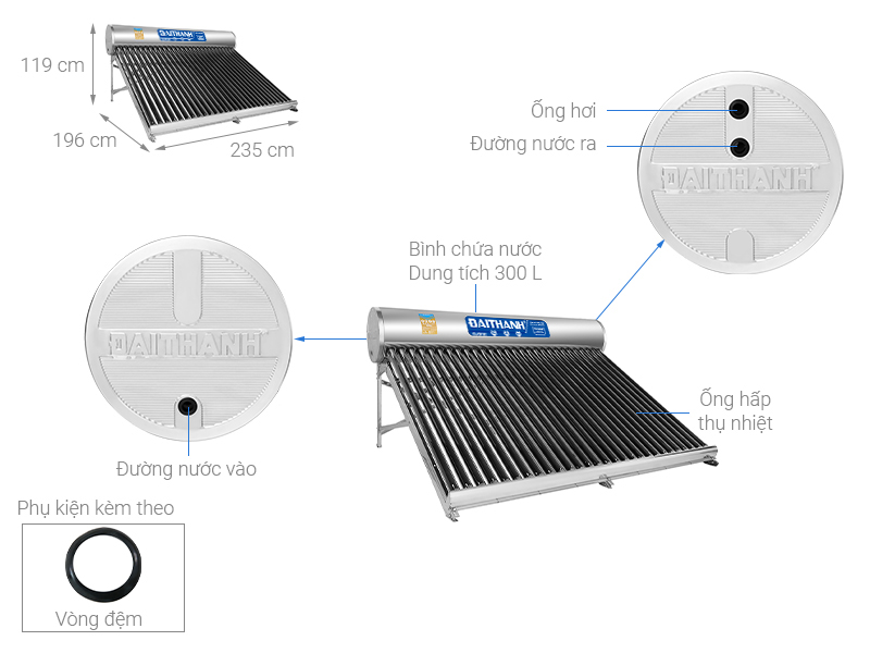 Máy nước nóng năng lượng mặt trời Đại Thành 130L ∅58-12 Classic