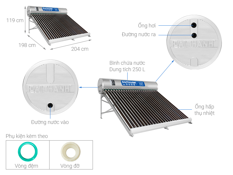 Máy nước nóng năng lượng mặt trời Đại Thành 130L ∅58-12 Classic